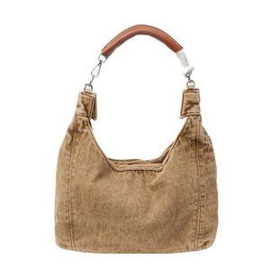 Denim Shoulder Handbag Underarm Bag Tote Purse Khaki :P